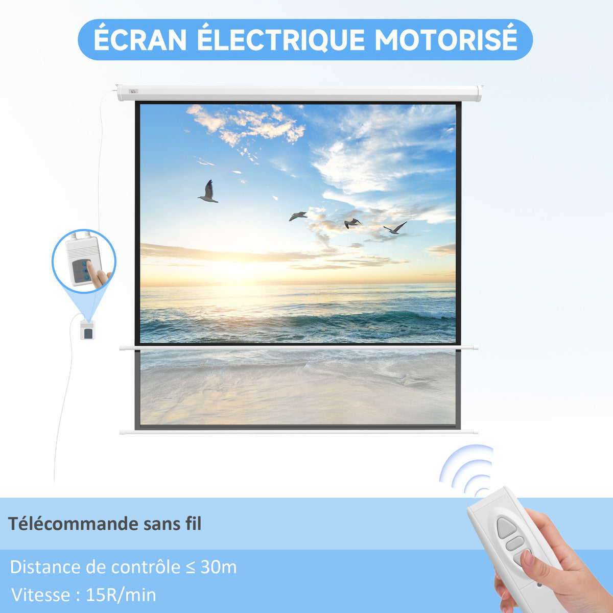 Schermo per proiezione motorizzato da 96 pollici, 1:1 4K HD, fissaggio a parete o a soffitto con telecomando, 195L x 8l x 182H cm