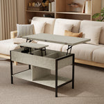 Table basse relevable et extensible, table de salon avec compartiment caché étagères ouvertes, 98x49x55cm, gris