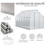 Serre de jardin 7,1 m² en aluminium polycarbonate avec fondation, 190 x 375 x 199 cm, serre avec fenêtre