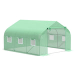 Serre Tunnel de Jardin 10,5 m² dim. 3,5L x 3l x 2H m Porte + 6 fenêtres enroulables Acier galvanisé bâche PE Haute densité Vert