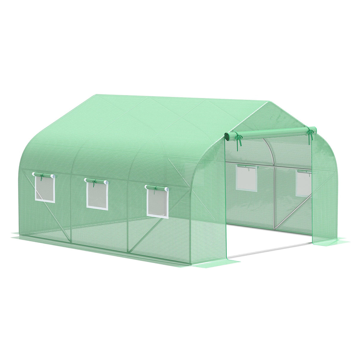 Serre Tunnel de Jardin 10,5 m² dim. 3,5L x 3l x 2H m Porte + 6 fenêtres enroulables Acier galvanisé bâche PE Haute densité Vert
