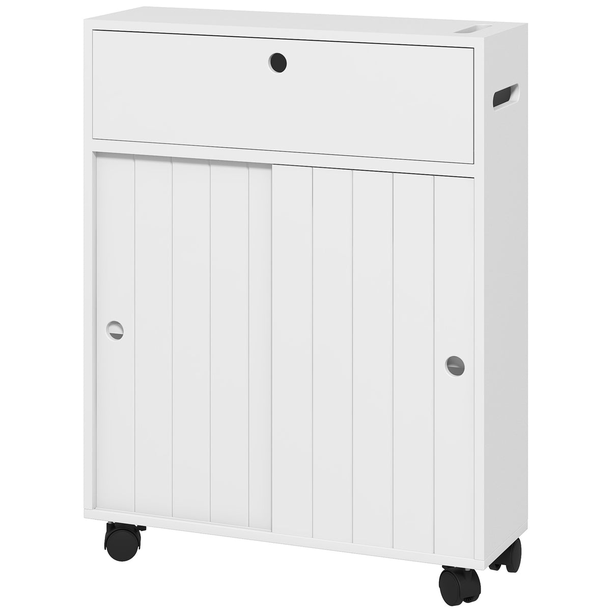 Toilet- en badkamermeubel met toiletrolhouder op wieltjes - 52 x 17 x 67 cm wit