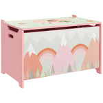 Coffre à jouet enfant coffre de rangement enfant couvercle rabattable motif de forêt coins arrondis 60 x 37 x 39 cm rose