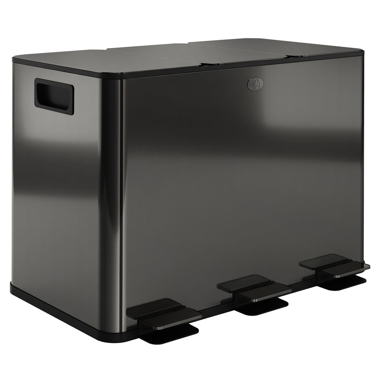 Poubelle de cuisine 45L avec 3 compartiments de 15L, couvercle, seaux intérieurs amovibles, 3 x 15L, noir
