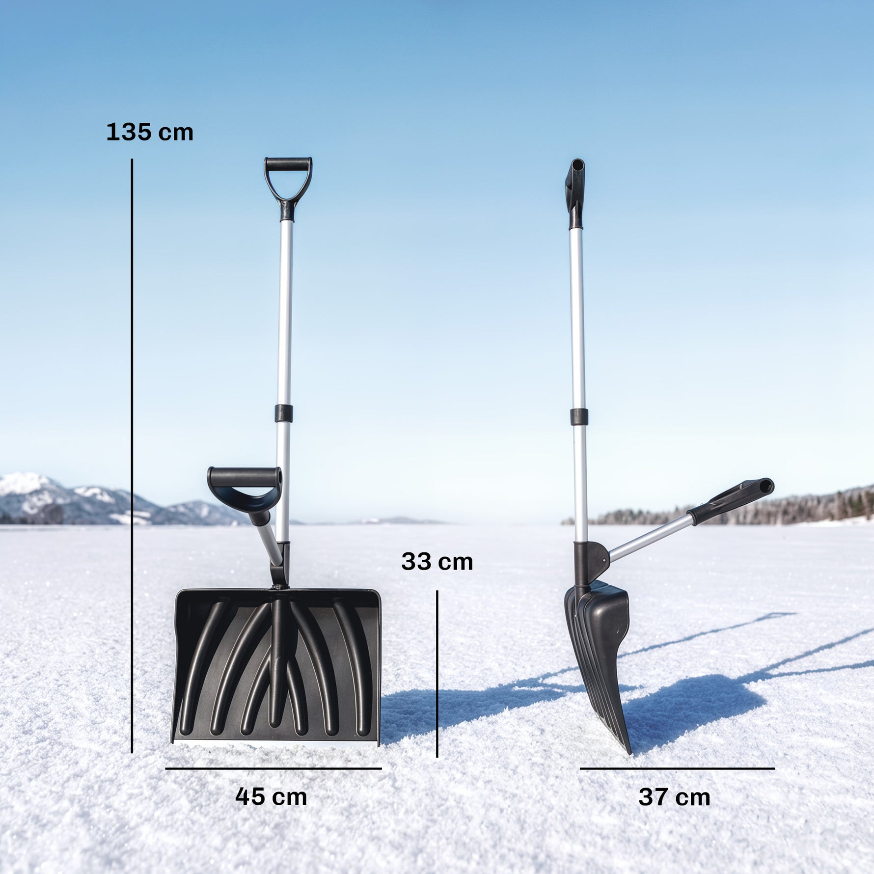 Pelle à Neige Aluminium Portable avec Poignée d'Assistance en D, Lame Large de 45 cm, Manche Amovible, Noir