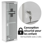 Armoire à Pharmacie 2 étagères 3 Niveaux 20L x 12l x 58H cm Porte Verre trempé Symbole Croix Acier INOX.