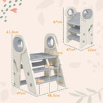 Marche pied pour enfant 3 marches, marchepied de cuisine pour enfant, pliable, hauteur ajustable de 2 à 3 marches, gris