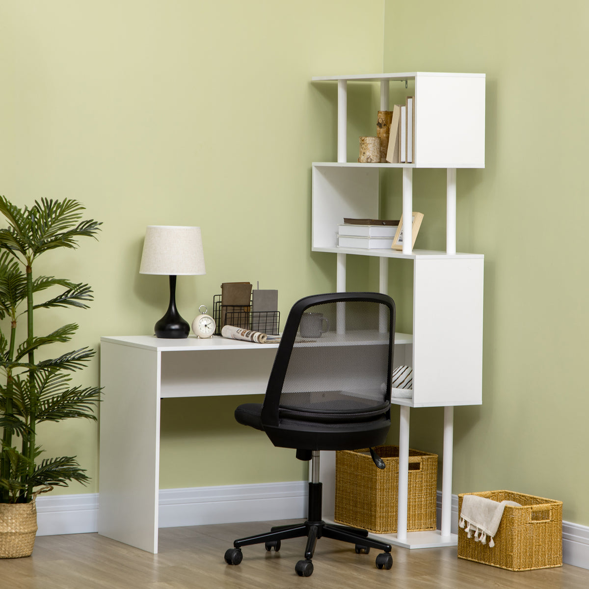 Bureau d'angle bureau informatique en forme de L avec étagères à 4 niveaux en bois 120 x 80 x 176 cm blanc