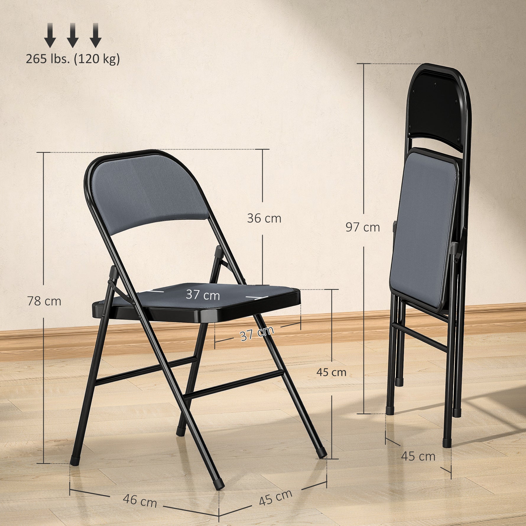 Lot de 4 chaises pliantes chaises de salle à manger portables cadre en acier 45 x 46 x 78 cm gris
