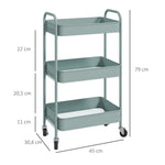Desserte chariot de rangement en acier chariot de service à roulettes 3 plateaux ajourés 45 x 30,6 x 79 cm bleu clair