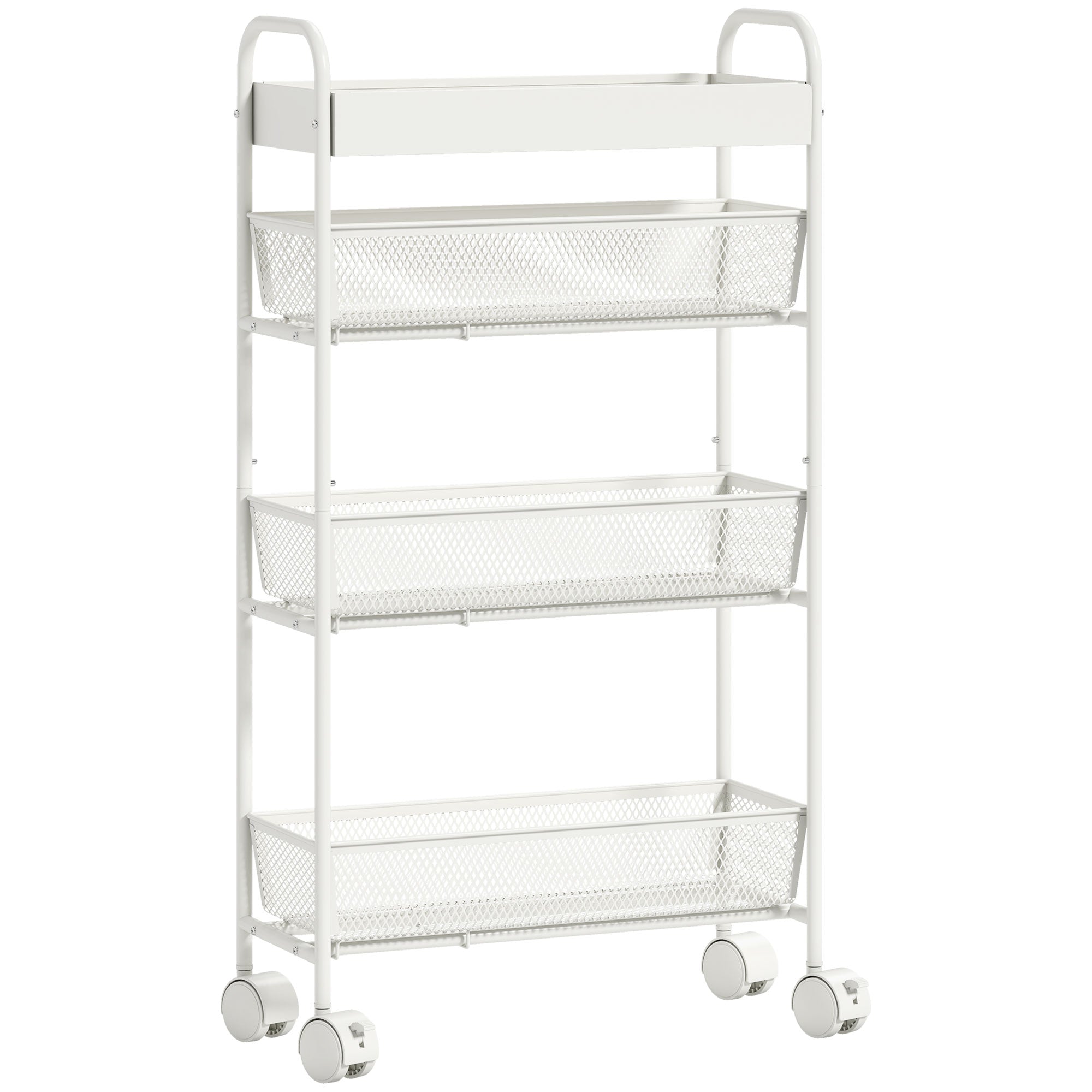 Chariot de rangement à 4 niveaux, desserte à roulettes, 3 paniers coulissants, panier supérieur 19 x 43,2 x 80 cm blanc-0