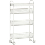 Chariot de rangement à 4 niveaux, desserte à roulettes, 3 paniers coulissants, panier supérieur 19 x 43,2 x 80 cm blanc-0