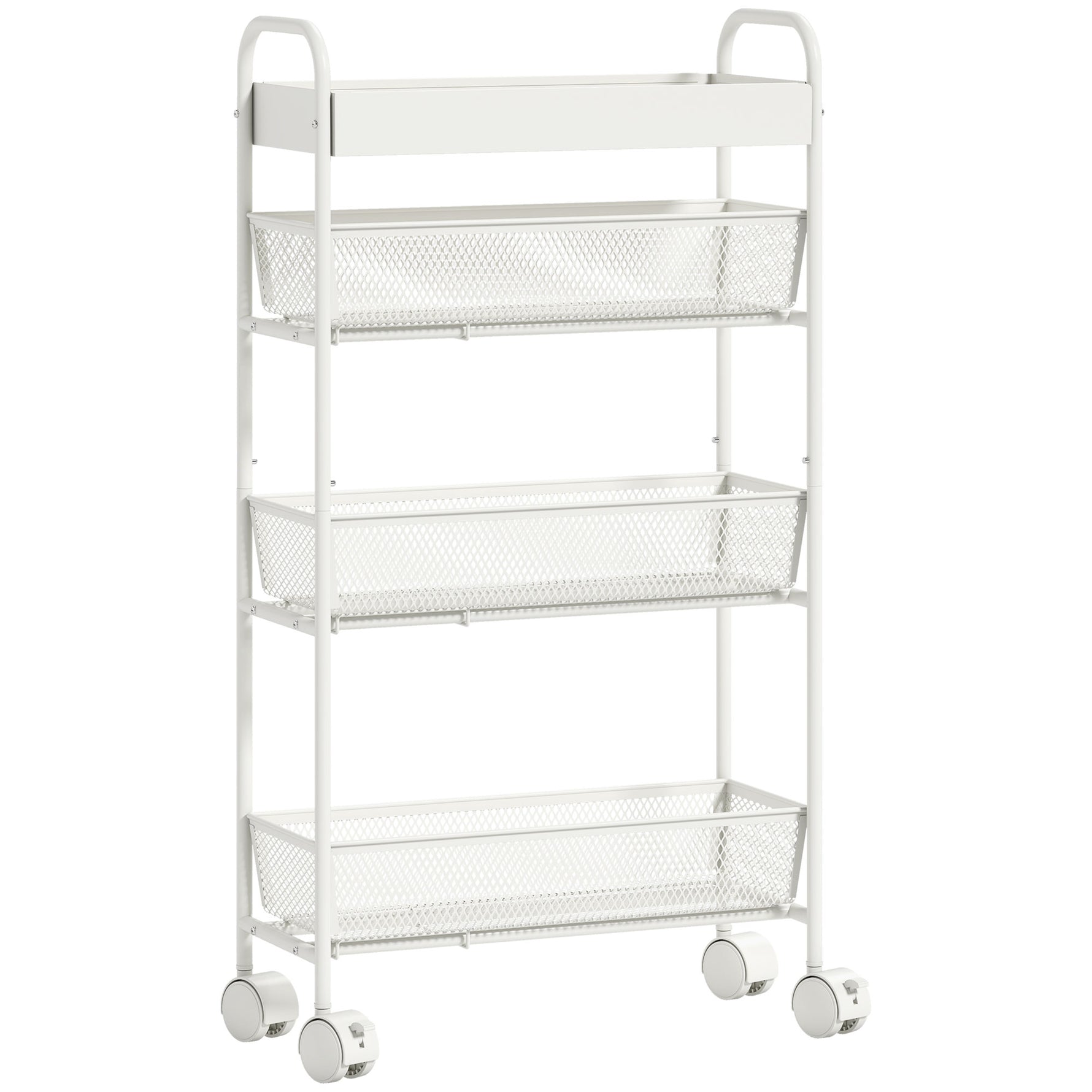 Chariot de rangement à 4 niveaux, desserte à roulettes, 3 paniers coulissants, panier supérieur 19 x 43,2 x 80 cm blanc-0