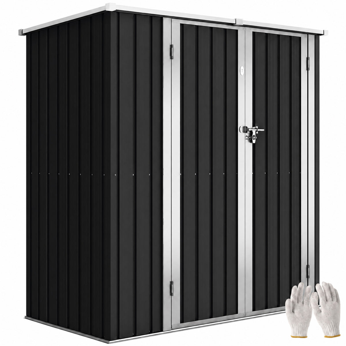 Metal Garden Shed 1.37m², Sloped Roof, 2 Lockable Doors, Gloves, UV-Resistant, 163x89x163cm, Dark Gray