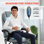 Fauteuil de bureau massant, chaise de bureau avec hauteur réglable, dossier inclinable et télécommande filaire, gris