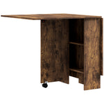 Table à Manger Pliante Mobile sur Roulettes, 2 Plateaux Rabattables, 2 Étagères Intégrées, 140x80x74cm, Brun Rustique