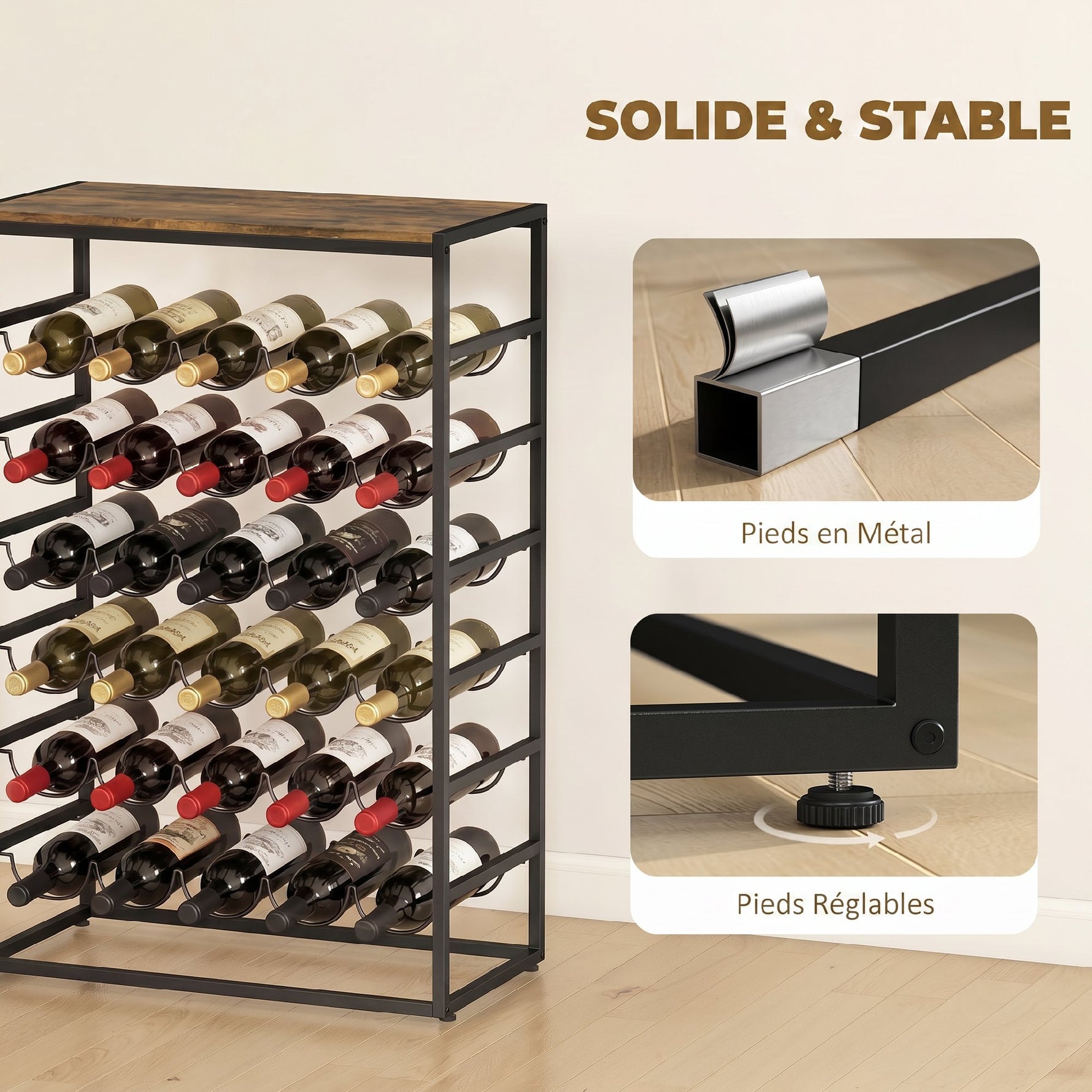 Casier à bouteilles pour 30 bouteilles, étagère à vin avec 6 niveaux, style industriel, 59x30x88,5cm, brun rustique