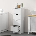 Badezimmerschrank, Aufbewahrungsschrank mit 4 Schubladen und Griffmulden, 29 x 29 x 83 cm, weiß