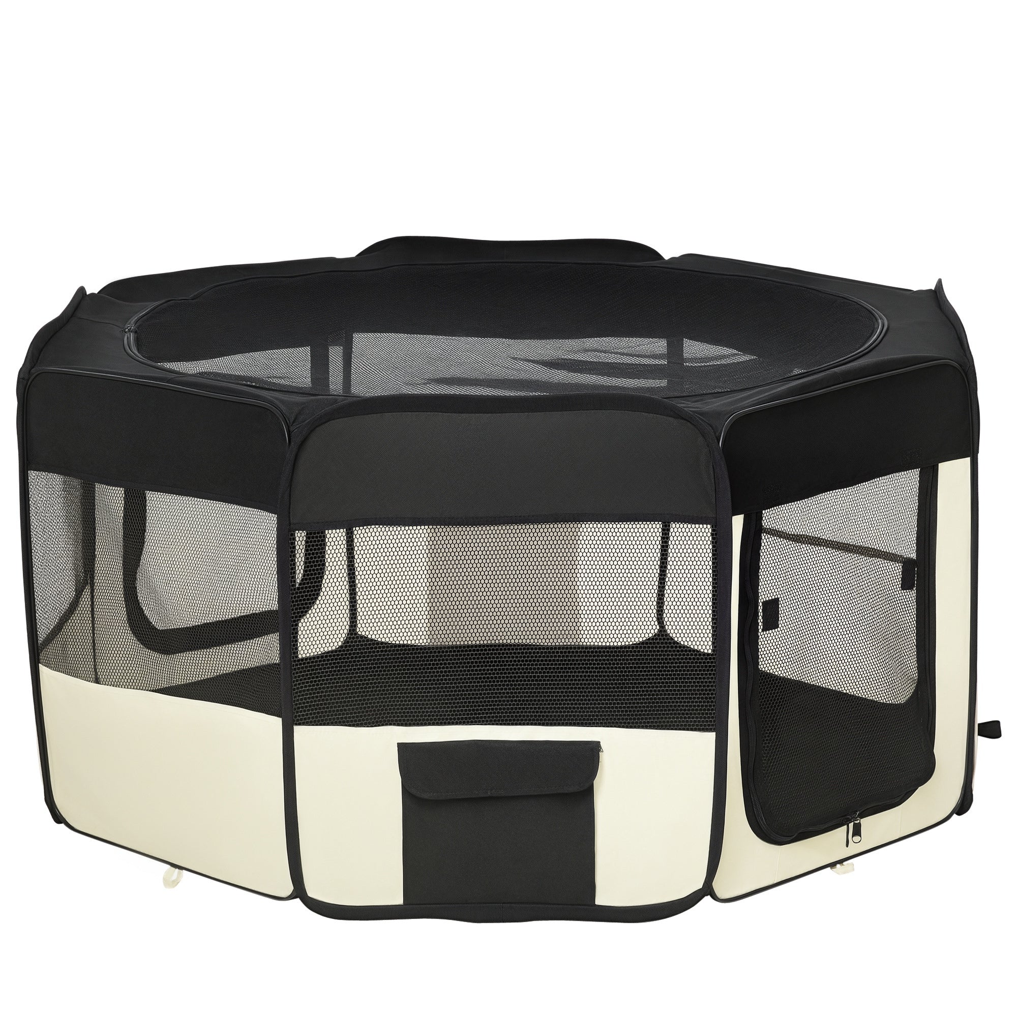 Parc enclos pliable pour chien chat petits animaux octogonal en tissu Oxford et acier - Ø 120 x 58H cm - noir et crème