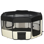 Parc enclos pliable pour chien chat petits animaux octogonal en tissu Oxford et acier - Ø 120 x 58H cm - noir et crème