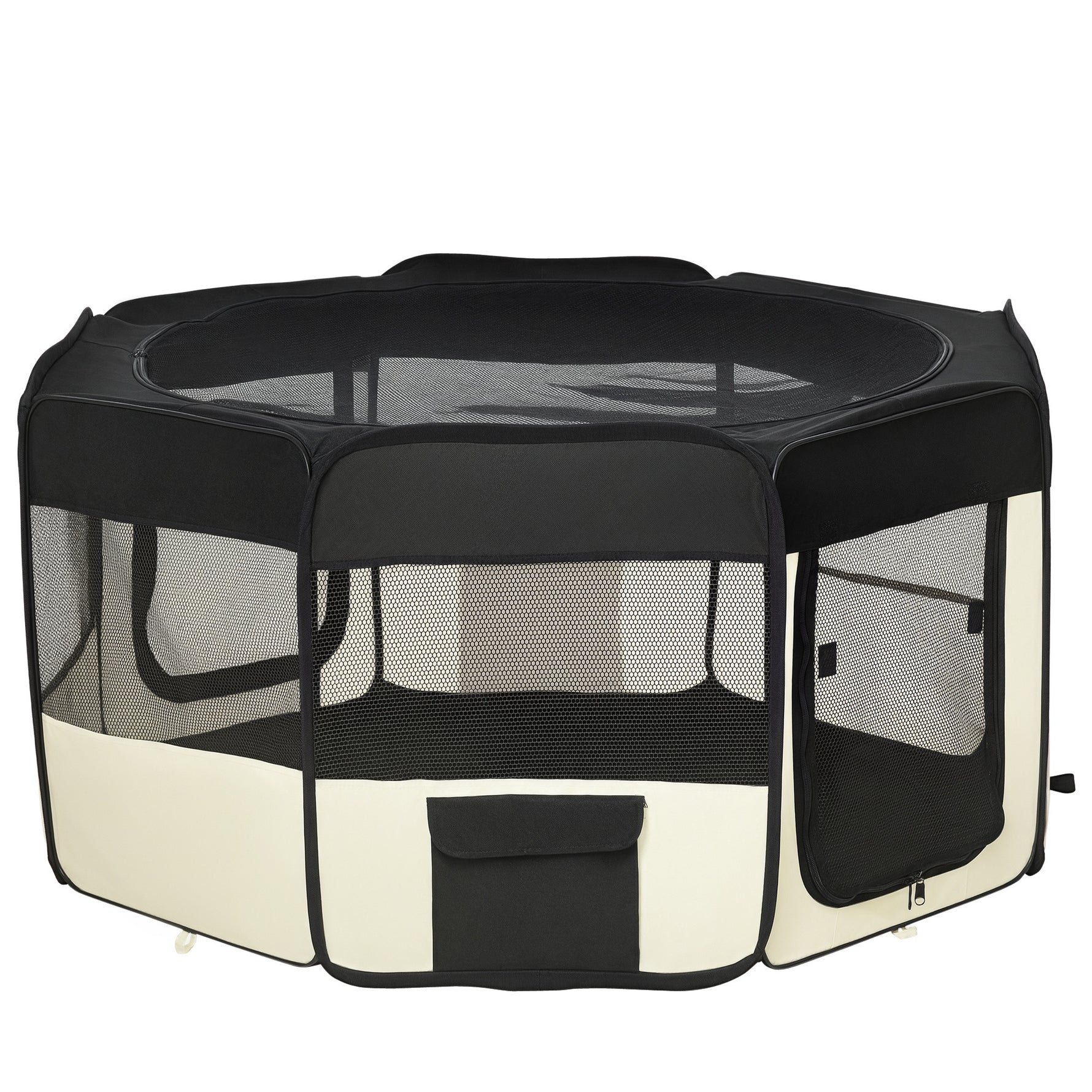 Parc enclos pliable pour chien chat petits animaux octogonal en tissu Oxford et acier - Ø 120 x 58H cm - noir et crème