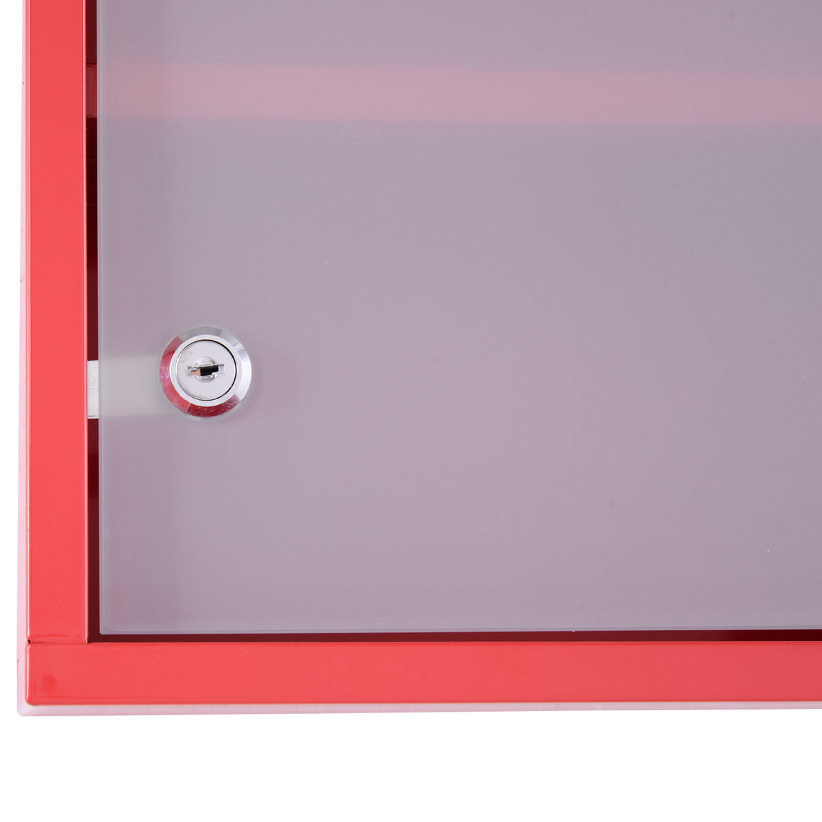Armoire à Pharmacie 3 étagères 4 Niveaux verrouillable Porte Verre trempé dépoli Logo Croix 30L x 12l x 60H cm Acier Rouge