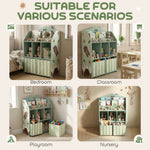 Meuble rangement enfant, bibliothèque enfants avec étagères ouvertes et 2 tiroirs en tissu, MDF, vert