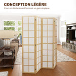 Paravent interieur pliable 4 panneaux 160 x 170 cm séparateur de pièce pour salon chambre à coucher maison, naturel