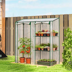 Serra da giardino con 3 ripiani, piccola serra con copertura in PVC e telaio in acciaio, 2 porte avvolgibili, trasparente