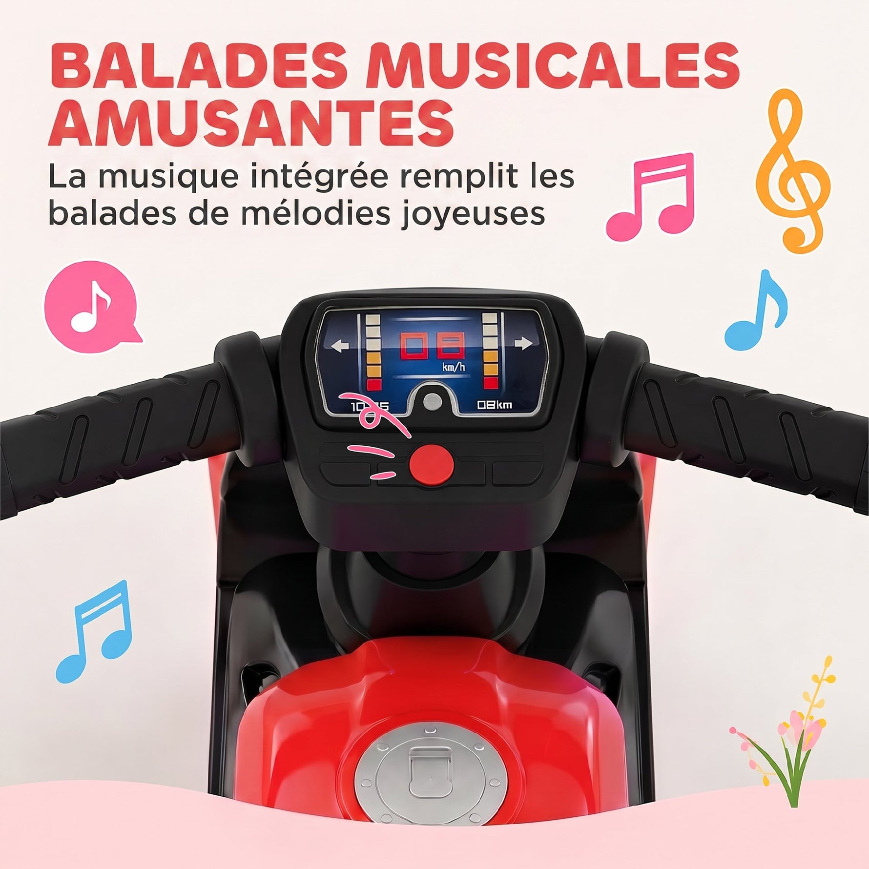 Draisienne pour Enfant, Vélo d'Équilibre avec Musique et Roues Extra-Larges, pour Filles et Garçons 18-36 Mois, Rouge