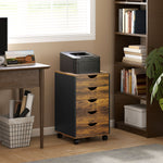 Caisson bureau mobile, meuble rangement sur roulettes avec 5 tiroirs, bois, 40 x 40 x 67 cm, marron
