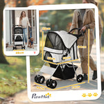 Poussette buggy pour chiens 77L x 45l x 99,5H cm pliable imperméable tissu 600D Oxford 4 roues gris