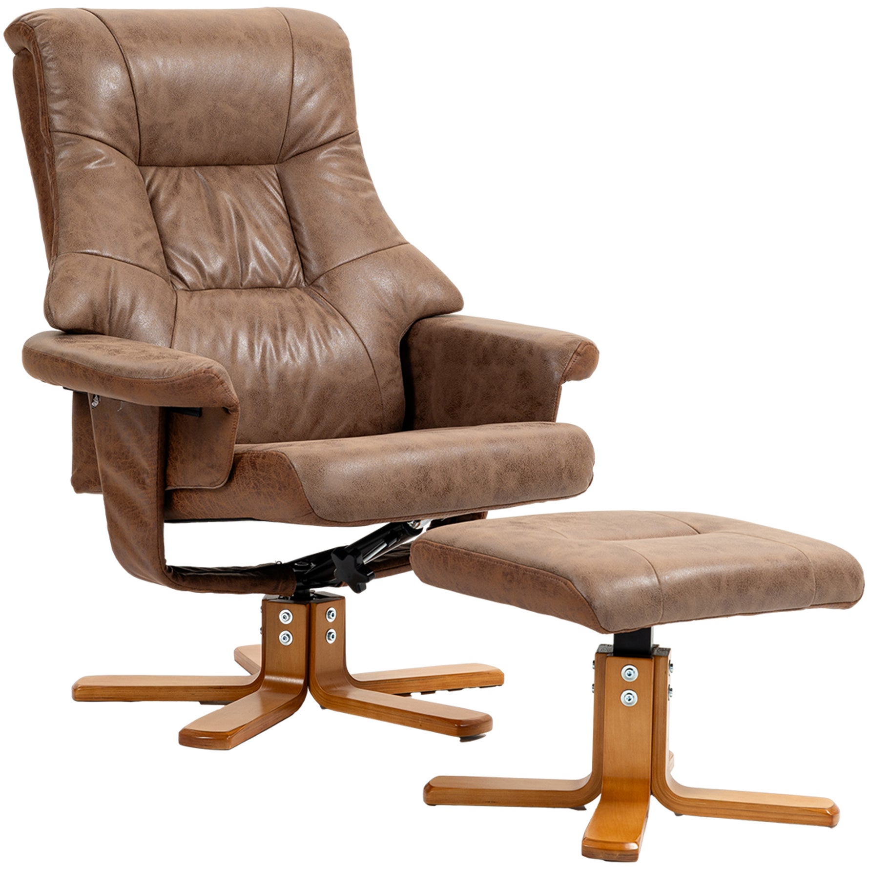 Fauteuil relax inclinable 135° pivotant 360° avec repose-pieds revêtement microfibre marron