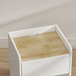 Mesita de Noche Moderna, Mesa de Noche con Cajón con Guías, Hueco, Estante, Pasacables, 42x37x55cm, Blanco Roble