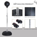 Sac de Frappe sur Pied Punching ball sur pied réglable en hauteur 126-144 cm avec gants, pompe et base de lestage pour adolescents et débutants noir
