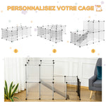 Enclos lapin interieur, 2 niveaux, parc modulable pour petits animaux, 27pcs, 140 x 70 x 90 cm, noir