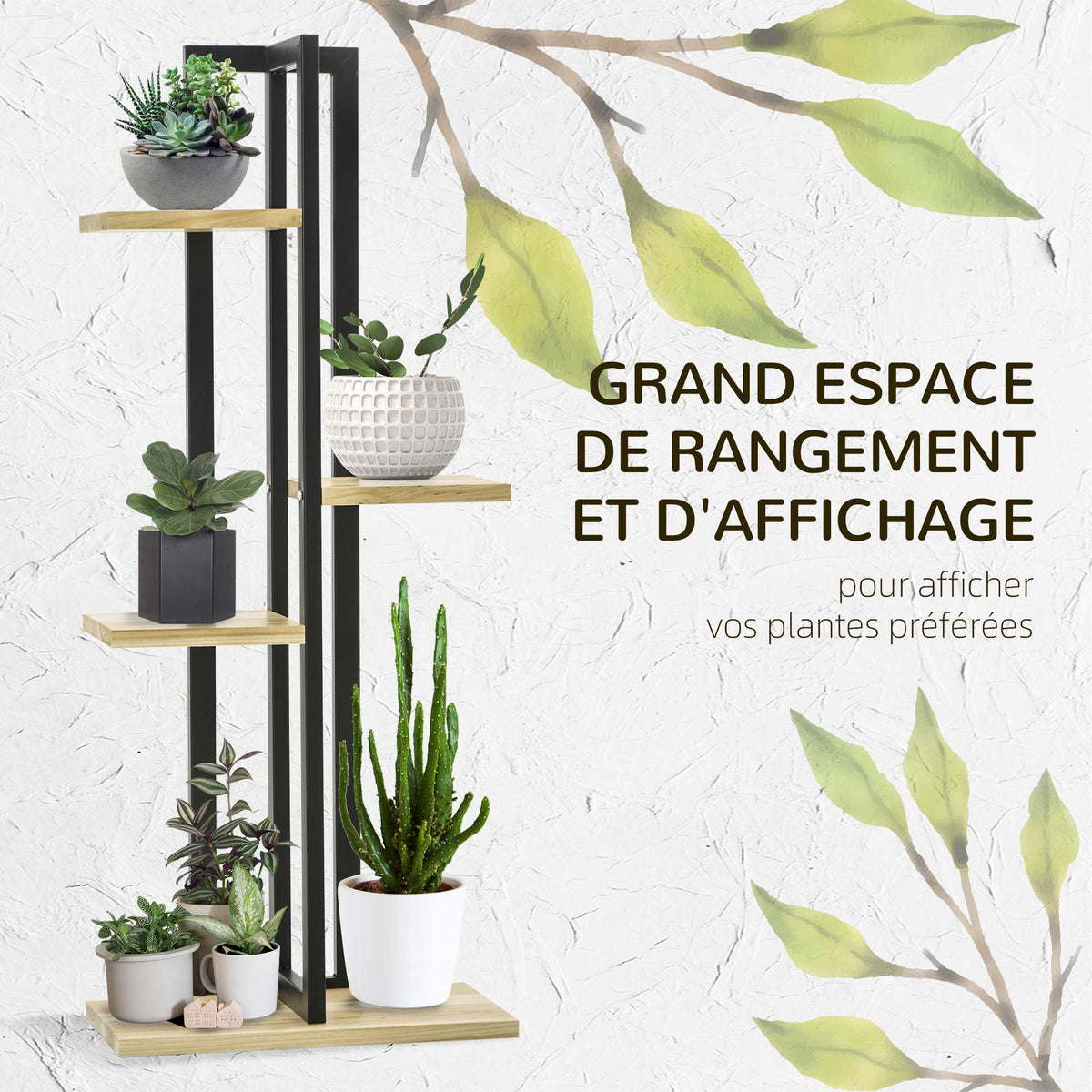 Étagère à plantes escalier fleurs 4 niveaux de différentes hauteurs style industriel en bois 45 x 25 x 110 cm