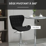 Lot de 2 Tabourets de Bar Design Contemporain Hauteur d'assise réglable 59-81 cm pivotant 360° Lin Noir