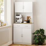 Credenza alta da cucina, armadio da cucina, 4 ante, cassetto, piano di lavoro e ripiani regolabili, 80x40x180 cm, bianco