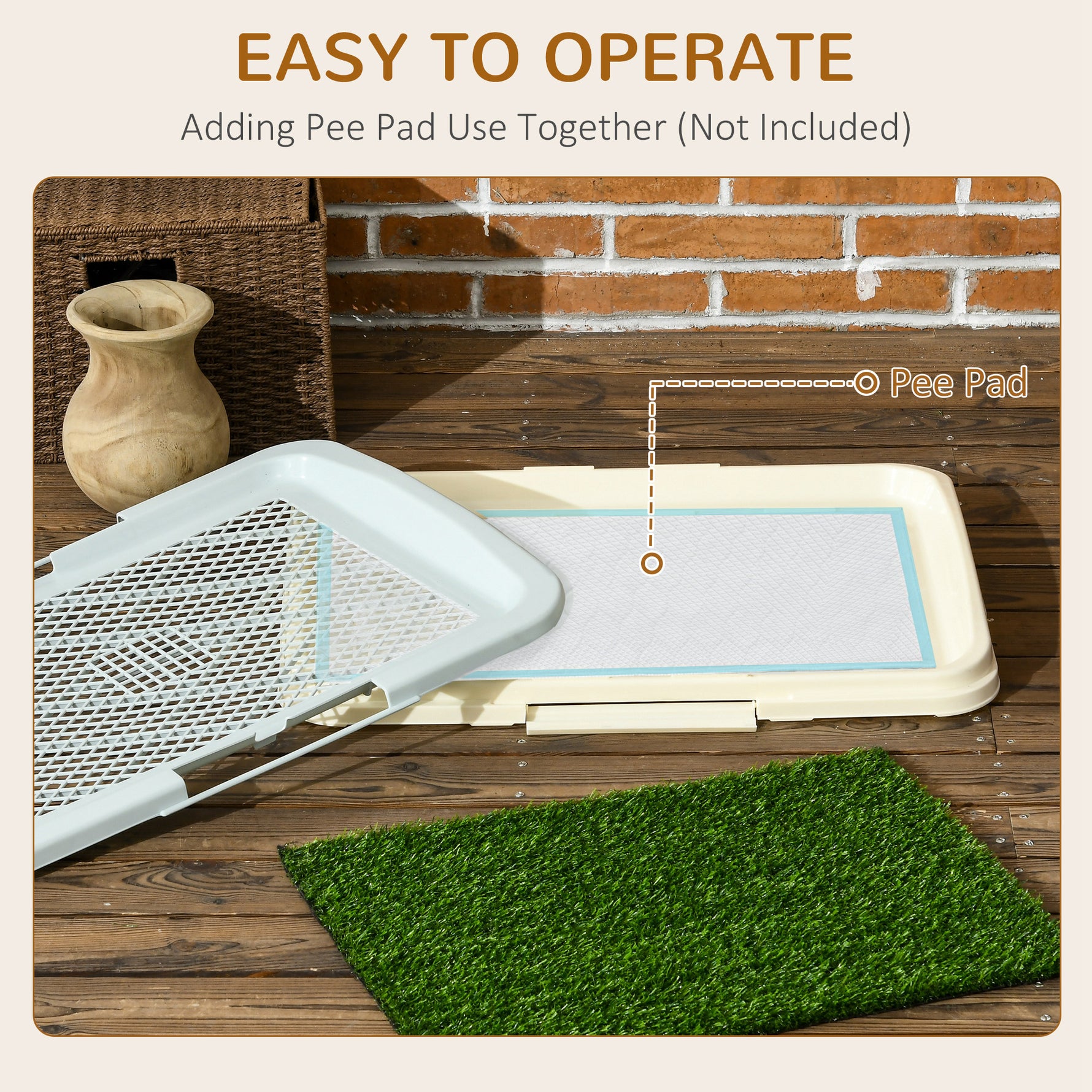Toilette pour chien litière avec tapis en gazon artificiel plateau et panneau grillagé 63 x 48,5 cm