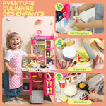 Cuisine enfant jouet d'imitation, dinette pour enfant avec lumières et sons réalistes, 52,5 x 22 x 100 cm, rose
