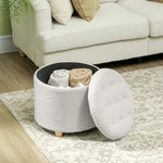 Pouf coffre rangement, tabouret rond, pouf repose-pieds en tissu bouclette, charge 120 Kg, Ø 45 x 41 cm, blanc