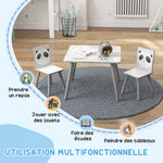 Kindertisch- und Stuhlset, Kindertisch mit 2 Stühlen, Tiermotiv für das Kinderzimmer grau