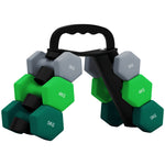 Lot d'haltères hexagonaux, haltères musculation, 2 x 3 kg, 2 x 4 kg, 2 x 5 kg, avec support convertible d'haltères
