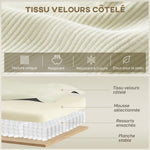 Canapé d'angle réversible 3 places moderne avec coussins inclus, tissu velours côtelé, crème