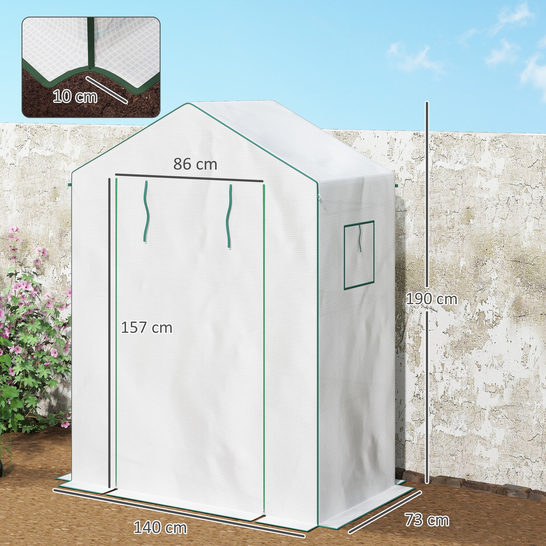 Serre de jardin avec 1 porte, 2 fenêtres et 2 étagères en forme de U pour Légumes Plantes Fleurs Bâche PE 140x73x190 cm