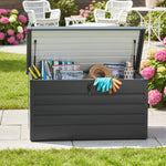 Coffre de rangement exterieur XXL 311L coffre de jardin acier galvanisé verrouillable vérin à gaz 120x62x62cm gris foncé