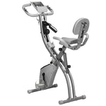 Vélo d'Appartement Pliable 4-en-1 - Ergomètre Magnétique Silencieux pour Maison avec Cordes de Résistance - Sport Maison et Cardio-training avec Roulettes, Selle Confort et LCD, Max 120kg, Gris