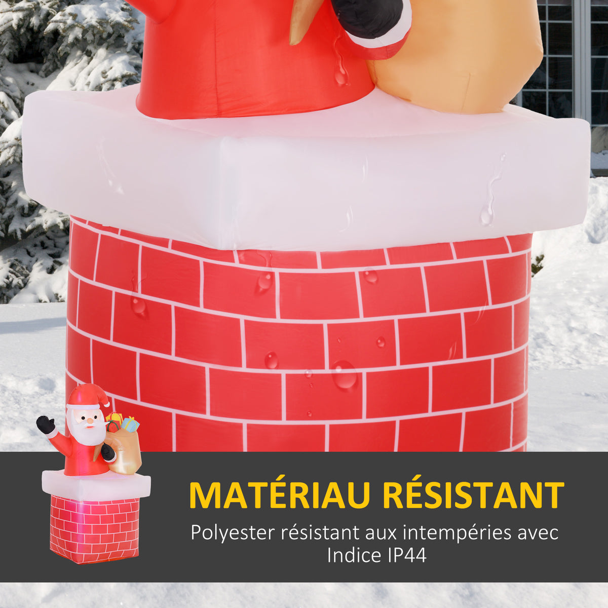 Père Noël gonflable décoration de Noël extérieur avec lumières LED sac de cadeau et la cheminée 130 x 82 x 195 cm rouge