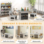 Ensemble table et 2 chaises enfant avec 6 tiroirs amovibles, pour fille garçon 3-8 ans, gris